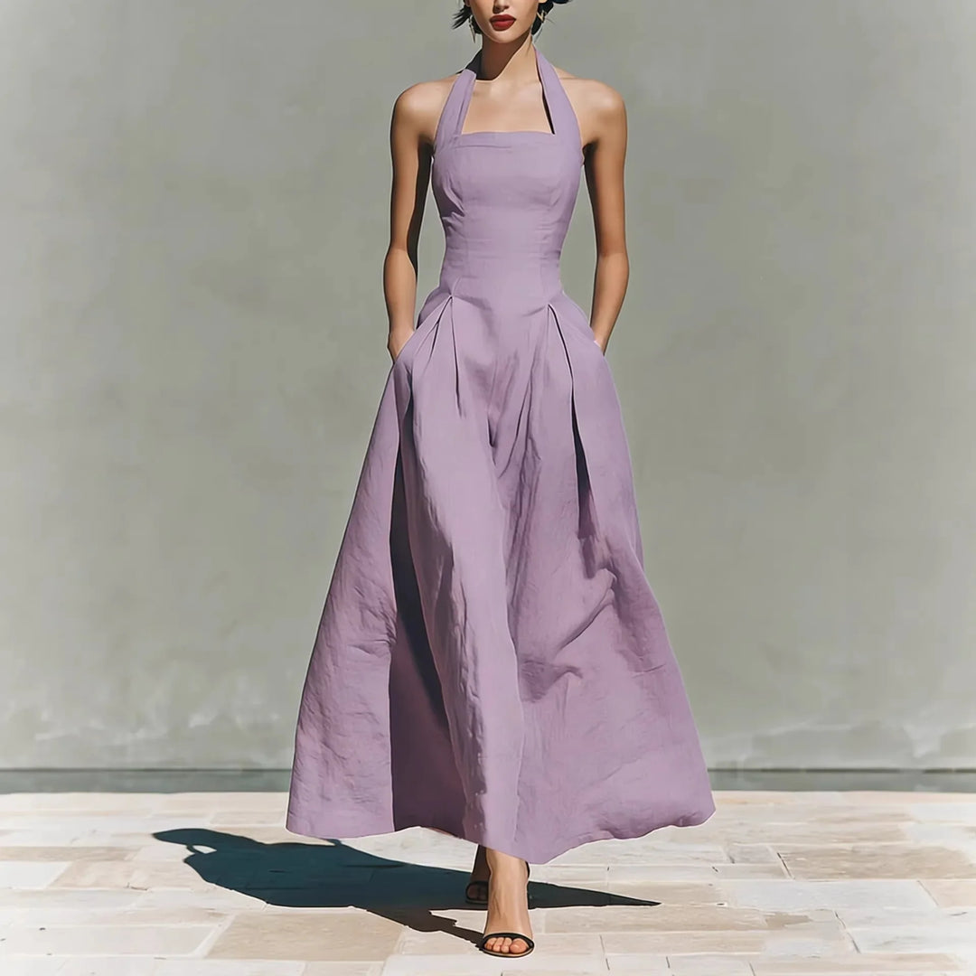 Halter A Line Flowy Maxi Dress for Summer Parties