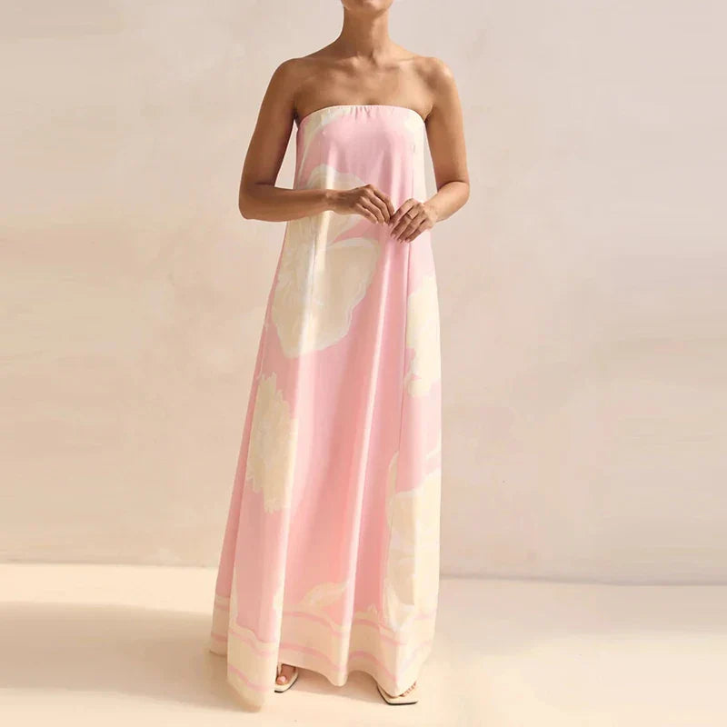Strapless Printed Maxi Dress for Summer Parties