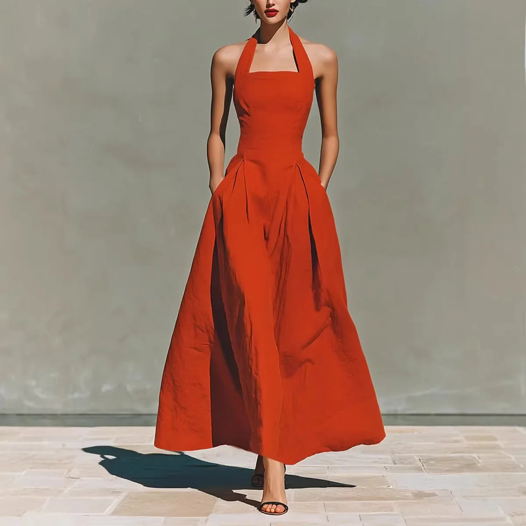 Halter A Line Flowy Maxi Dress for Summer Parties