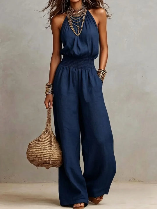 Flowing Halter Wide Leg Jumpsuit for Summer