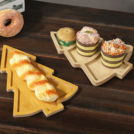 Wooden Christmas Tree Serving Board for Festive Snacks and Appetizers