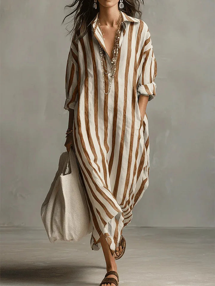 Striped Linen Blend Loose Shirt Dress for Casual Summer Days