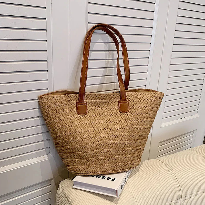 Oversized Straw Woven Tote Bag for Beach Days