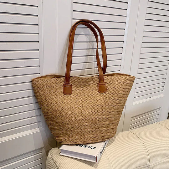 Oversized Straw Woven Tote Bag for Beach Days