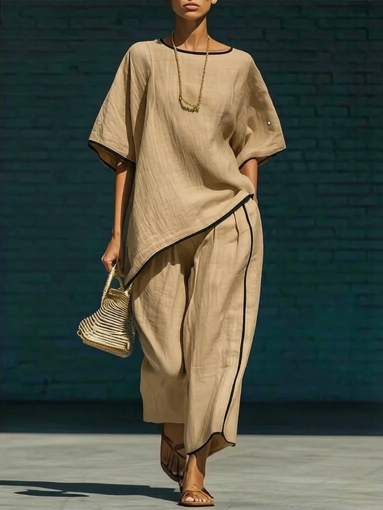 Relaxed Linen Top and Cropped Pant Set for Summer