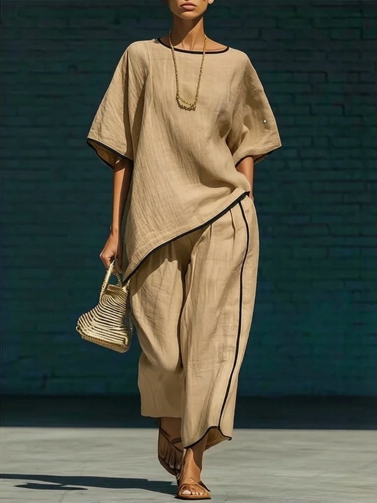 Relaxed Linen Top and Cropped Pant Set for Summer