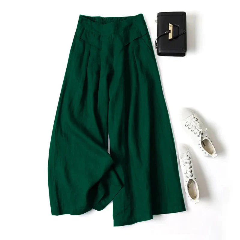 Cotton Linen Wide Leg Culotte Pants for Summer