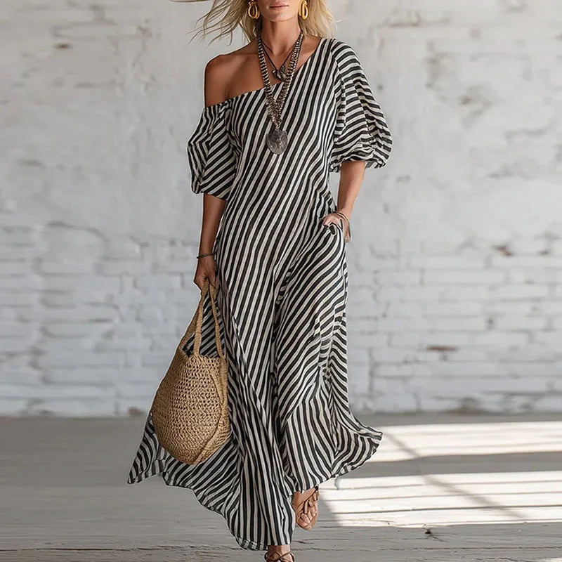Striped One Shoulder Maxi Dress for Summer Days