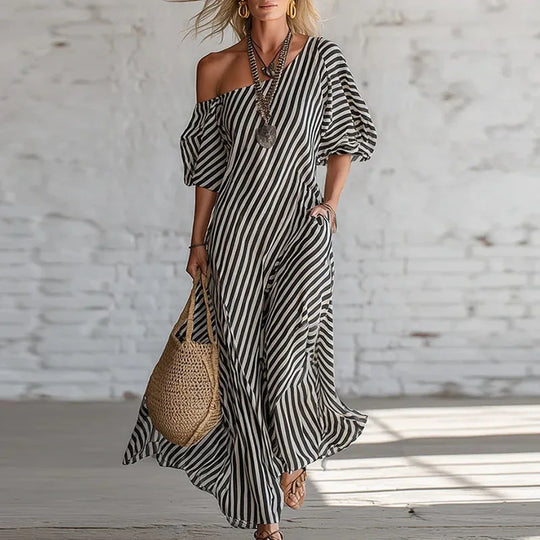 Striped One Shoulder Maxi Dress for Summer Days
