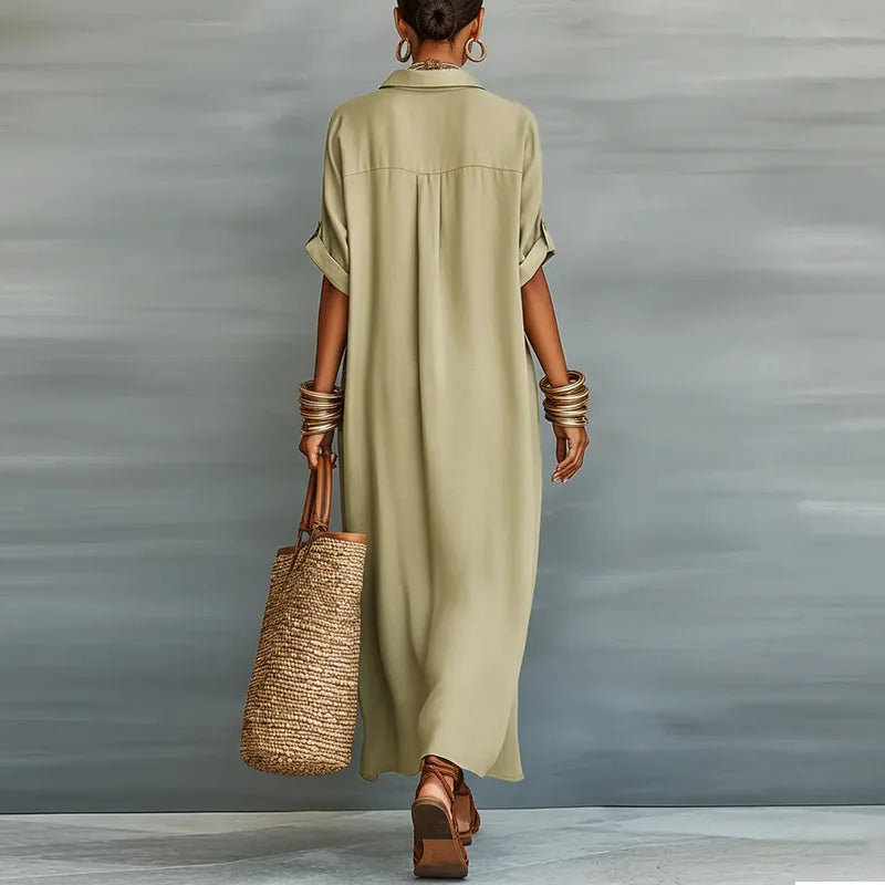 Relaxed Linen Button Down Maxi Shirt Dress for Summer