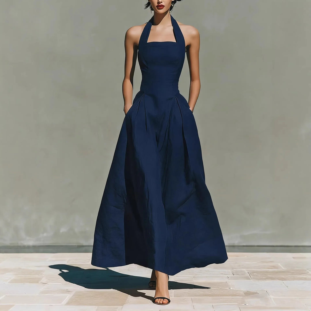 Halter A Line Flowy Maxi Dress for Summer Parties