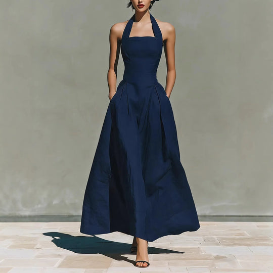 Halter A Line Flowy Maxi Dress for Summer Parties