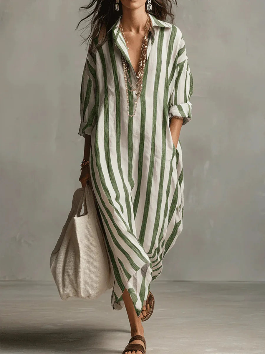 Striped Linen Blend Loose Shirt Dress for Casual Summer Days