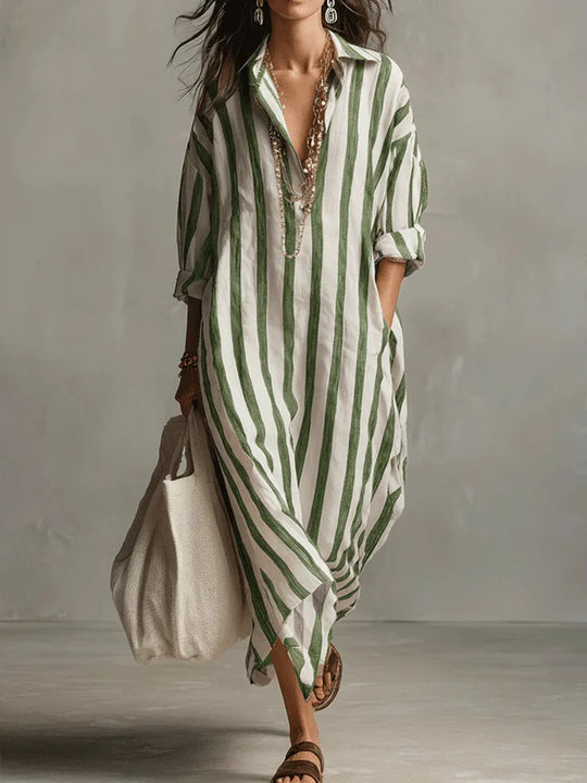 Striped Linen Blend Loose Shirt Dress for Casual Summer Days