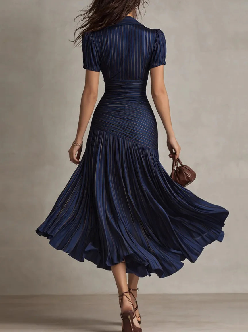 Elegant Satin Pleated Midi Dress for Workdays and Occasions