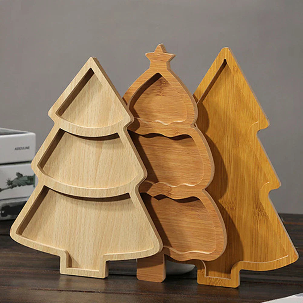 Wooden Christmas Tree Serving Board for Festive Snacks and Appetizers