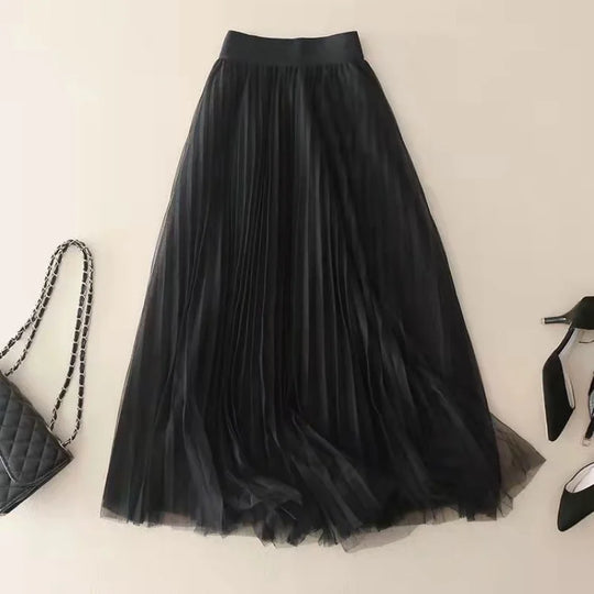 Pleated Mesh Midi Skirt for Everyday Elegance