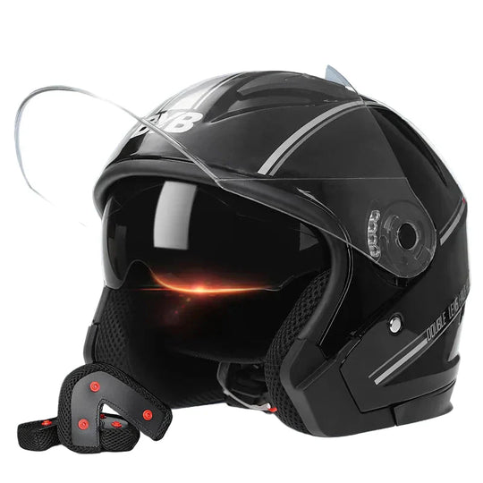Retro Open Face Motorcycle Helmet with Dual Lens Visor for Scooter and Commuting