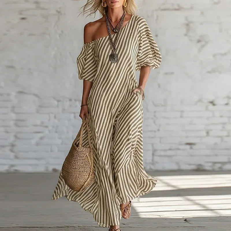 Striped One Shoulder Maxi Dress for Summer Days