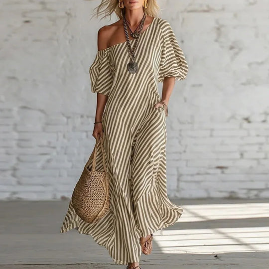 Striped One Shoulder Maxi Dress for Summer Days