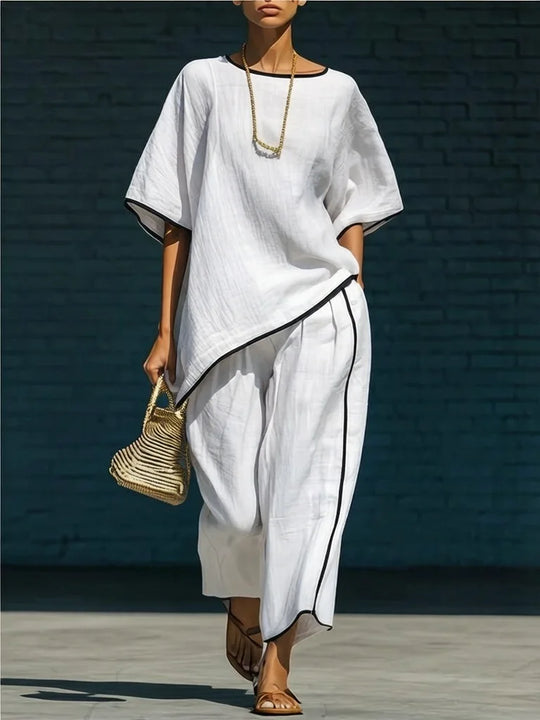 Relaxed Linen Top and Cropped Pant Set for Summer