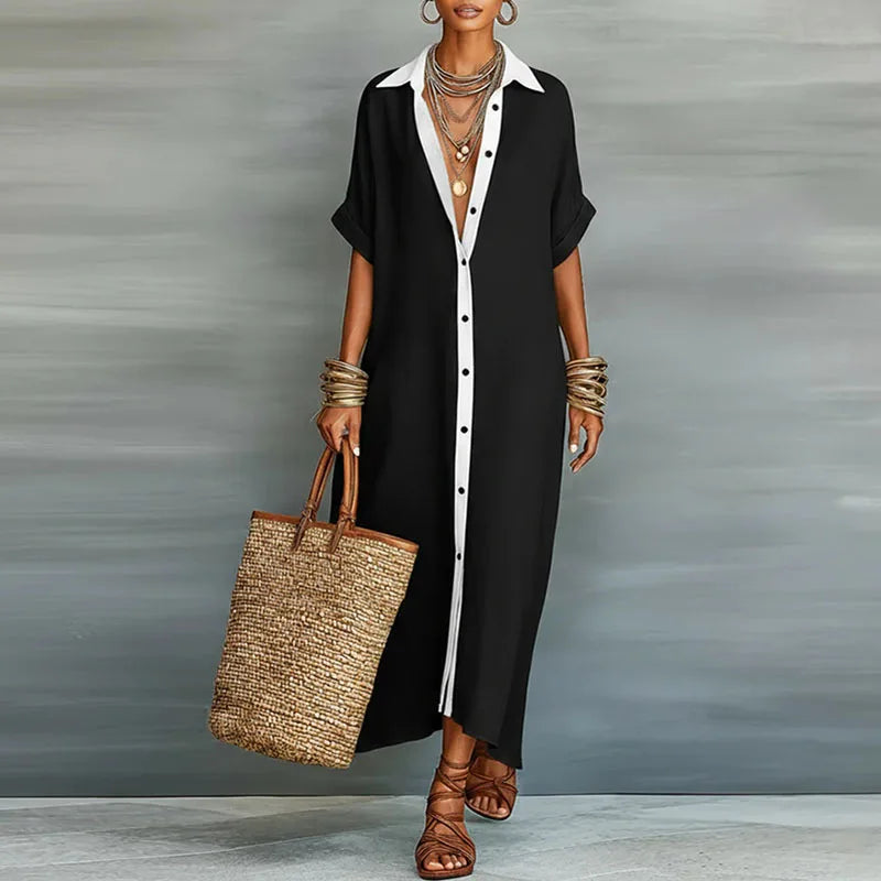 Relaxed Linen Button Down Maxi Shirt Dress for Summer