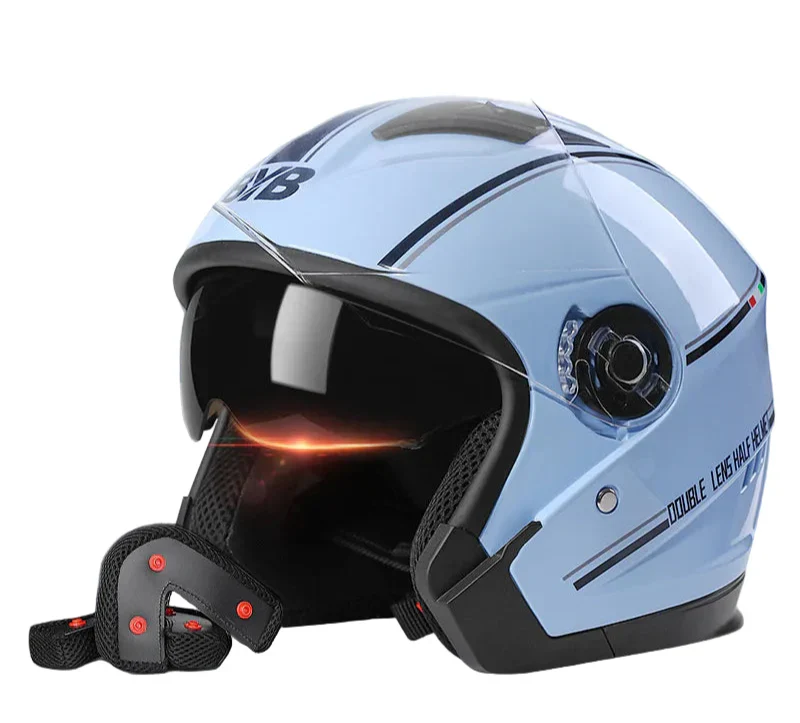 Retro Open Face Motorcycle Helmet with Dual Lens Visor for Scooter and Commuting