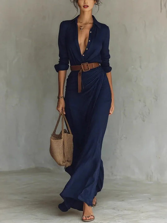 Elegant Belted Wrap Maxi Dress for Evening Occasions