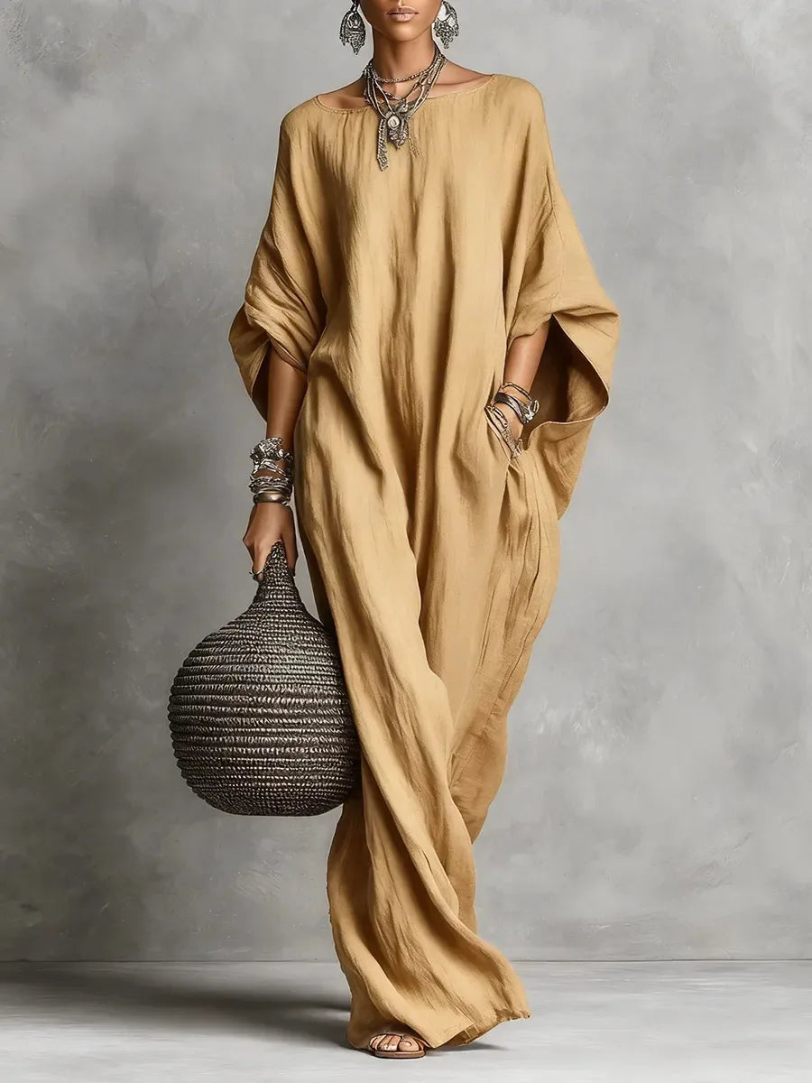 Flowy Batwing Sleeve Maxi Dress for Holiday Wear