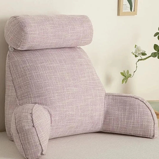 Plush Linen Reading Backrest Pillow with Armrests for Bed and Sofa