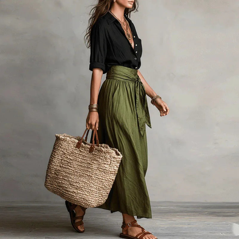 Elegant Linen Blouse and Tie Waist Skirt Co Ord Set for Office and Outings
