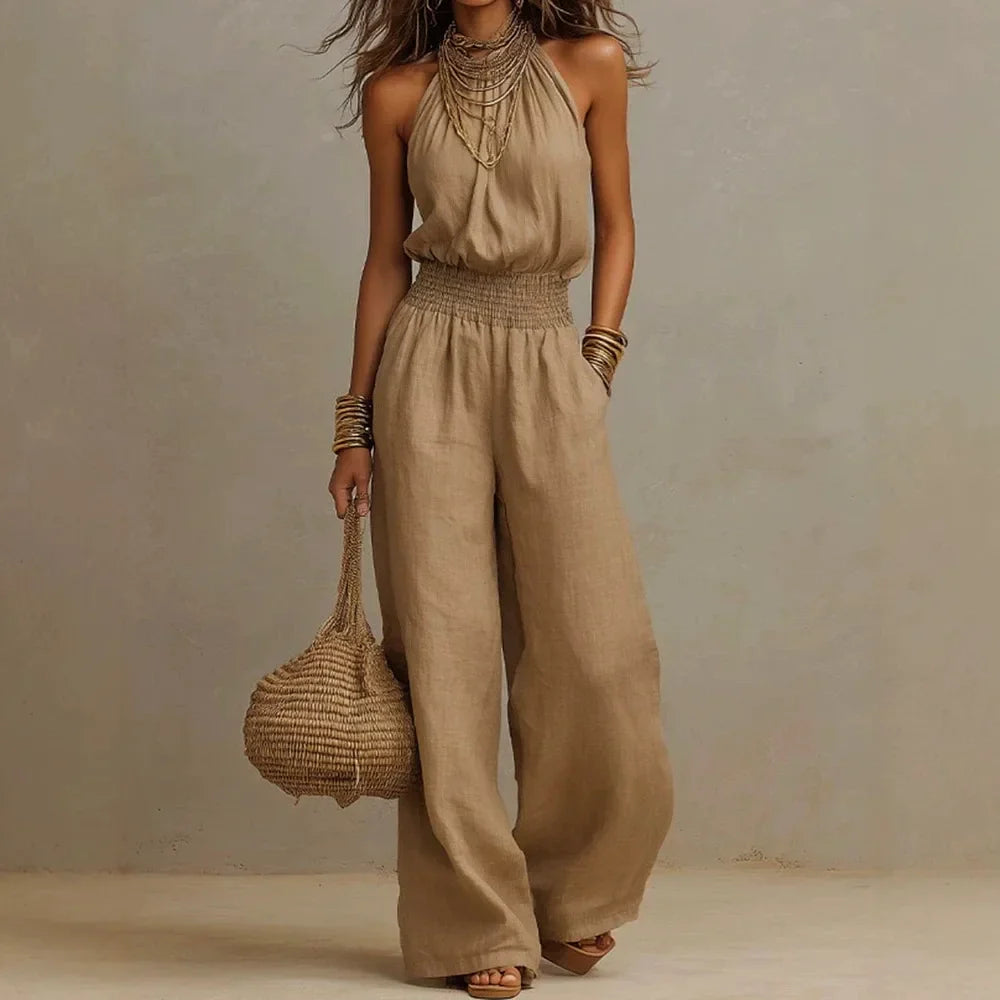 Flowing Halter Wide Leg Jumpsuit for Summer