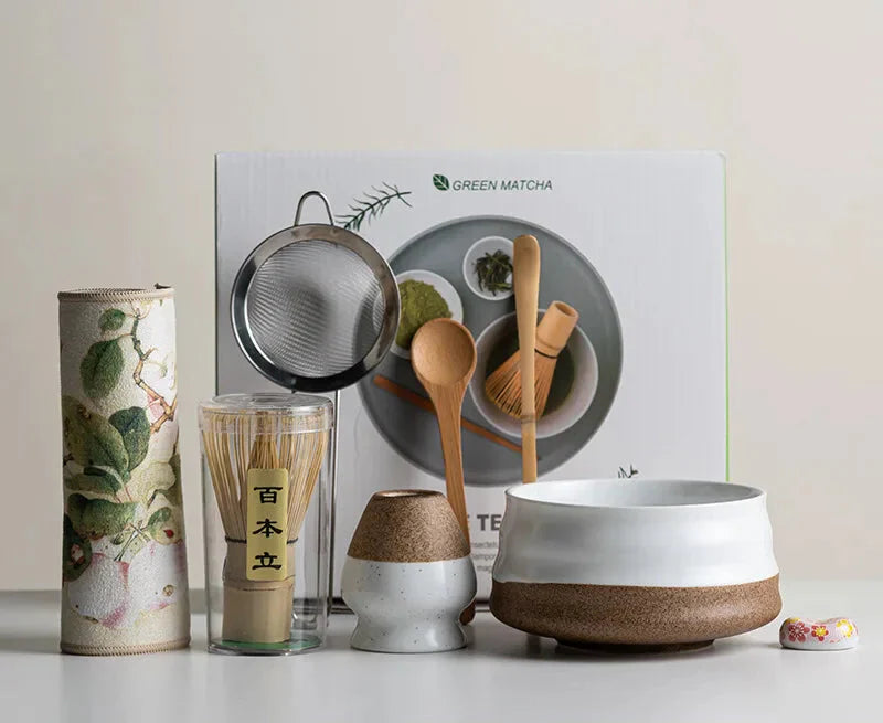 Sakura Ceramic Matcha Bowl and Bamboo Whisk Tea Set for Tea Ceremony