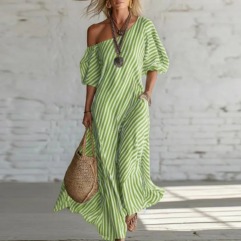 Striped One Shoulder Maxi Dress for Summer Days