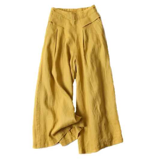 Cotton Linen Wide Leg Culotte Pants for Summer