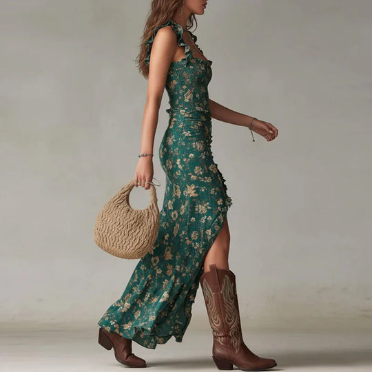 Flowy Floral High Slit Maxi Dress for Summer Parties