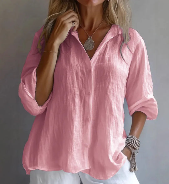 Breathable Cotton Linen Long Sleeve Button Shirt for Casual Wear
