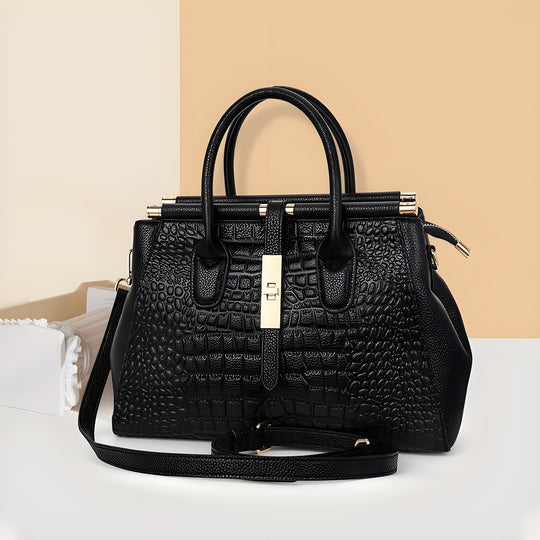 Elegant Alligator-Texture Leather Tote Bag for Work and Travel