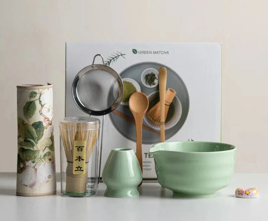 Sakura Ceramic Matcha Bowl and Bamboo Whisk Tea Set for Tea Ceremony