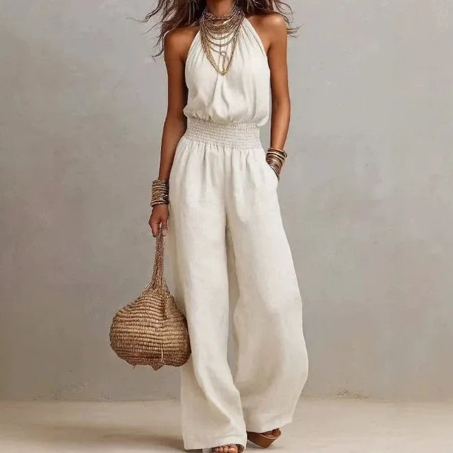 Flowing Halter Wide Leg Jumpsuit for Summer