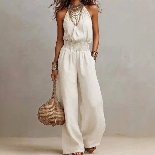 Flowing Halter Wide Leg Jumpsuit for Summer
