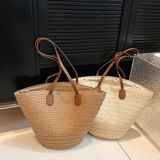 Oversized Straw Woven Tote Bag for Beach Days