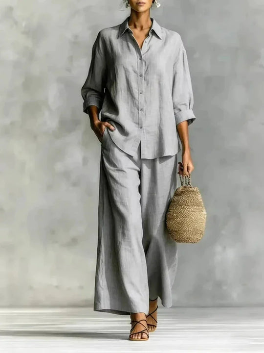 Two Piece Shirt and Wide Leg Pants Set for Summer Days
