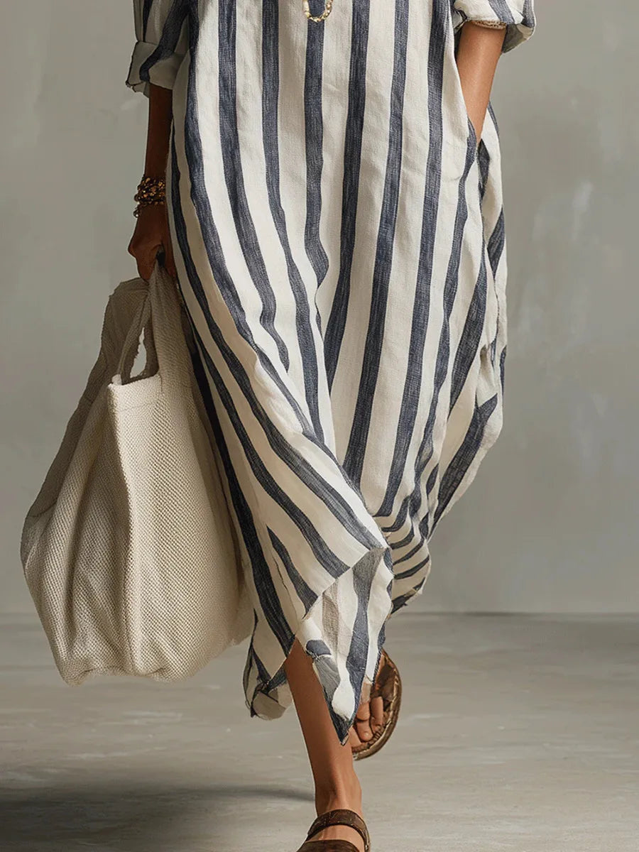Striped Linen Blend Loose Shirt Dress for Casual Summer Days