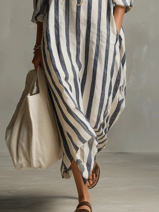 Striped Linen Blend Loose Shirt Dress for Casual Summer Days
