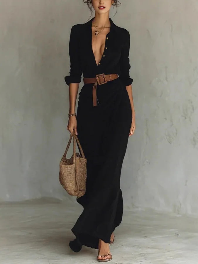 Elegant Belted Wrap Maxi Dress for Evening Occasions