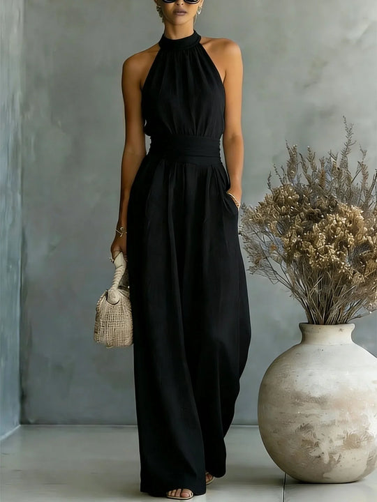 Graceful Halter Wide Leg Jumpsuit for Vacation and Occasions