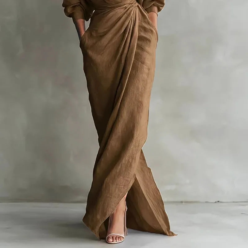 Elegant V Neck Wrap Waist Maxi Dress for Spring and Evening Wear