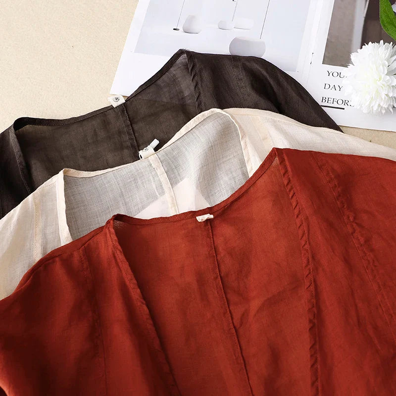 Lightweight Tie Front Linen Cardigan for Sun Protection