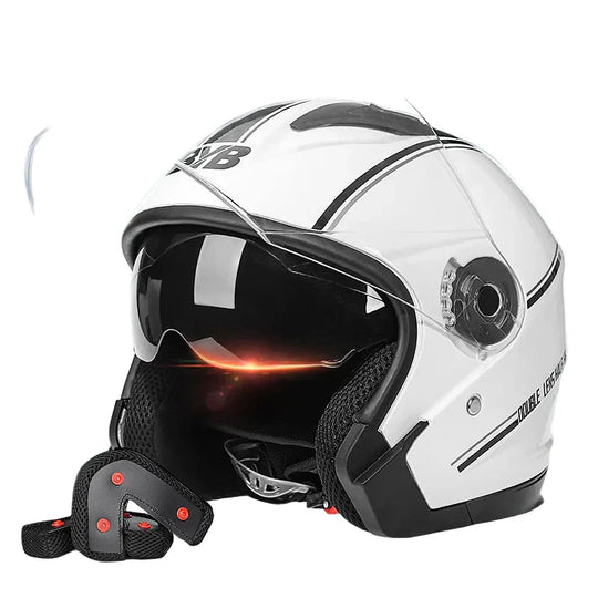 Retro Open Face Motorcycle Helmet with Dual Lens Visor for Scooter and Commuting